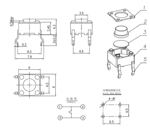 轻触开关结构图